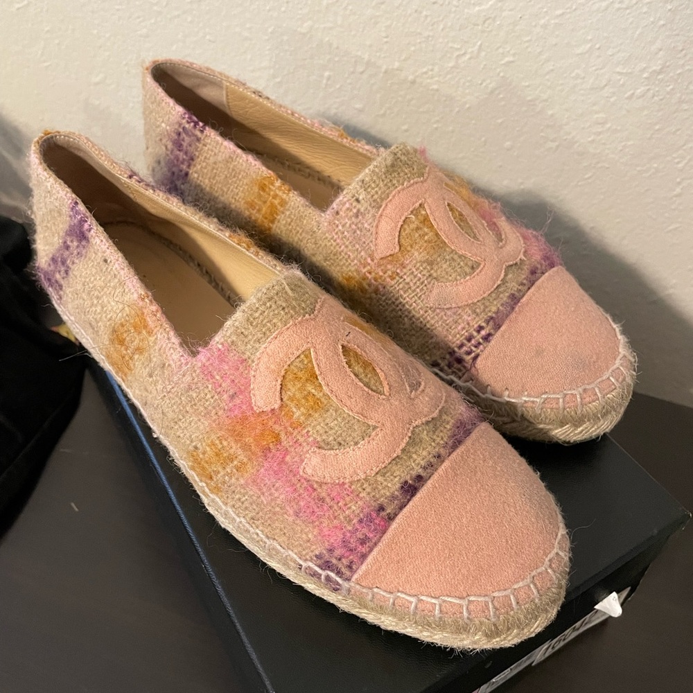 Chanel tweed pink espadrilles 38